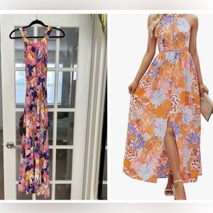 Abel the Label halter watercolour print maxi dress